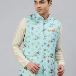 Manthan Blue Regular Fit Self Design Nehru Jacket image 1