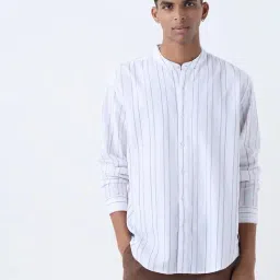 ETA by Westside White Striped Relaxed-Fit Cotton Shirt-image-52