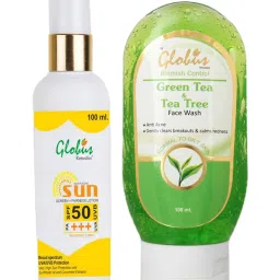 globus naturals Globus Remedies Sunscreen Fairness Lotion SPF 50+++ & Green Tea & Tea Tree Face Wash Combo image 1