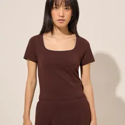 Superstar by Westside Brown Scallop-Detailed Cotton Top-picture-32