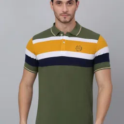 Cantabil Green Regular Fit Striped Polo T-Shirt image 1