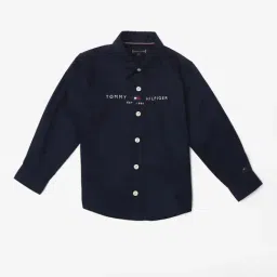 Tommy Hilfiger Navy Cotton Regular Fit Logo Printed Shirt-image-87