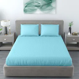 Living Roots Aqua Polyester 120 TC King Bedsheet with 2 Pillow Covers image 2
