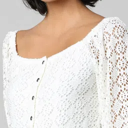 Only White Cotton Self Design Crop Top image 5