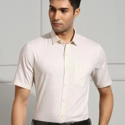 Ramraj Cream Regular Fit Textured Cotton Shirt image 1