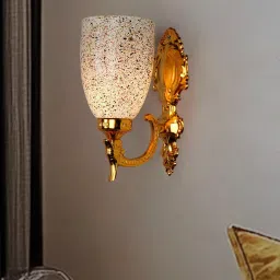 FOS LIGHTING Gold Traditional Wall Sconce with Multicolor Speckled Glass Shade image 1