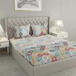 Raymond Home Shubham Red & Yellow 120 TC Cotton King Bedsheet with 2 Pillow Covers image 1