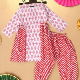 Bella Moda Kids Maroon Printed Full Sleeves Kurti with Pants image 1