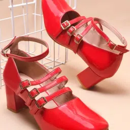 TRYME Women's Red Ankle Strap Sandals image 1