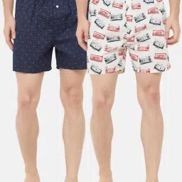 Urban Scottish White & Navy Regular Fit Printed Boxers - Pack Of 2 image 1