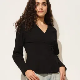 Only Black Cotton Self Shirt image 1