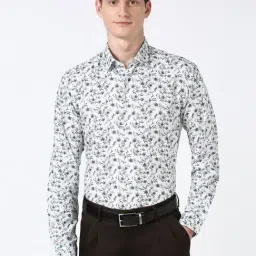 Peter England White Cotton Slim Fit Printed Shirt-image-36