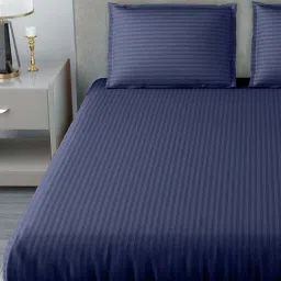 Living Roots Navy Polyester 120 TC King Bedsheet with 2 Pillow Covers image 3