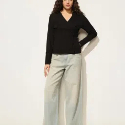 Only Black Cotton Self Shirt image 5