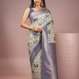 MIMOSA Floral Woven Design Zari Banarasi Saree-image-26