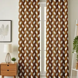 LUZDECOR White & Brown Floral Printed 2 Pieces Window Room Darkening Eyelet Curtains image 1