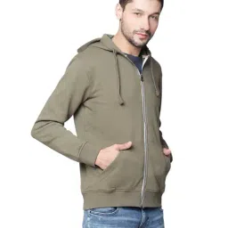 Lindbergh Army Green Slim Fit Hooded Sweatshirt image 4