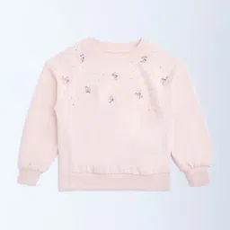 HOP Kids by Westside Light Pink Floral Applique Cotton-Blend Sweatshirt-image-12