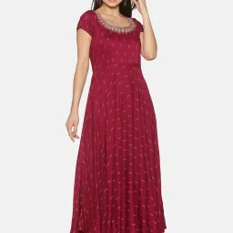 Saffron Threads Burgundy Printed Anarkali Kurta image 1