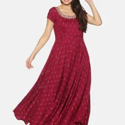 Saffron Threads Burgundy Printed Anarkali Kurta image 4