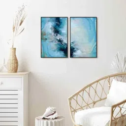 999Store Blue Vinyl Wall Painting Panel with Fibre Frame - Set of 2 image 1
