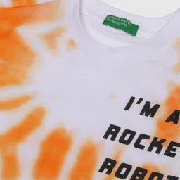 United Colors of Benetton Kids Orange & White Cotton Printed T-Shirt image 3