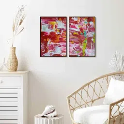 999Store Red Vinyl Wall Painting Panel with Fibre Frame - Set of 2 image 1