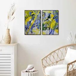 999Store Yellow & Blue Vinyl Wall Painting Panel with Fibre Frame - Set of 2 image 1