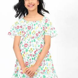 Bonkids Girls Floral Printed Flared Sleeves CottonA-Line Dress-picture-35