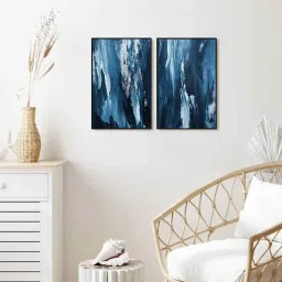 999Store Blue Vinyl Wall Painting Panel with Fibre Frame - Set of 2 image 1