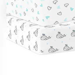 The White Cradle Blue Cartoon Characters Printed Cotton 120 TC 2 Fitted Crib Sheets-image-18