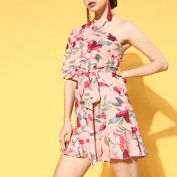 Berrylush Women Elegant Rose Floral New Neckline Dress image 1