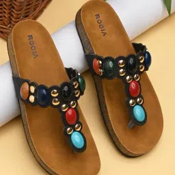 Rocia by Regal Women's Black T-Strap Sandals-image-89