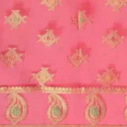 Blissta Pink Paisley Print Kanjeevaram Saree With Unstitched Blouse image 5