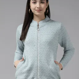 Cayman Blue Wool Self Design Cardigan image 1