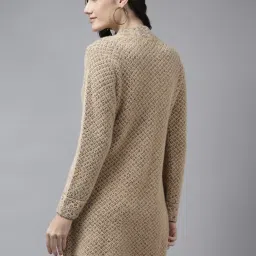 Cayman Camel Brown Wool Self Design Cardigan image 2