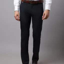 Cantabil Dark Navy Regular Fit Flat Front Trousers image 1