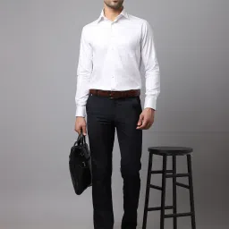 Cantabil Dark Navy Regular Fit Flat Front Trousers image 5