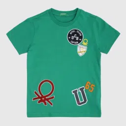 United Colors of Benetton Kids Green Cotton Printed T-Shirt image 1