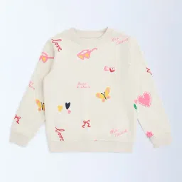 HOP Kids by Westside Light Beige Printed Cotton-Blend Sweatshirt-image-89