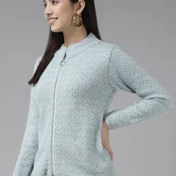 Cayman Blue Wool Self Design Cardigan image 3