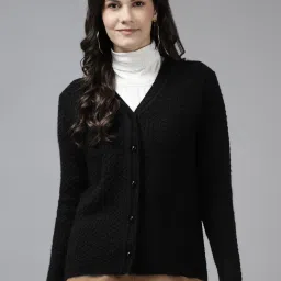 Cayman Black Wool Self Design Cardigan image 1