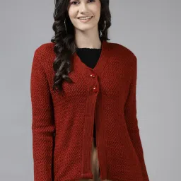 Cayman Red Wool Self Design Cable Knit Cardigan image 1