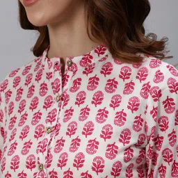 jaipur kurti Women White Ethnic Printed Cotton Loungewear Set with Side Pockets image 5