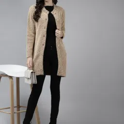 Cayman Camel Brown Wool Self Design Cardigan image 4