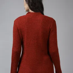 Cayman Red Wool Self Design Cable Knit Cardigan image 2