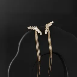 DressBerry Gold Plated Crystal Studded Contemporary Tasselled Korean Drop Earrings-picture-30