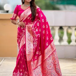 KALINI Magenta Silk Blend Woven Design Sarees image 5