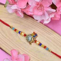 MEIRA JEWELLERY 4-Pcs Rakhi With Roli Chawal & Greeting Card image 4