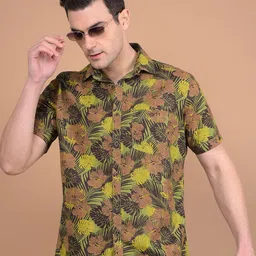 Crimsoune Club Men Classic Slim Fit Spread Collar Floral Printed Cotton Casual Shirt-image-37